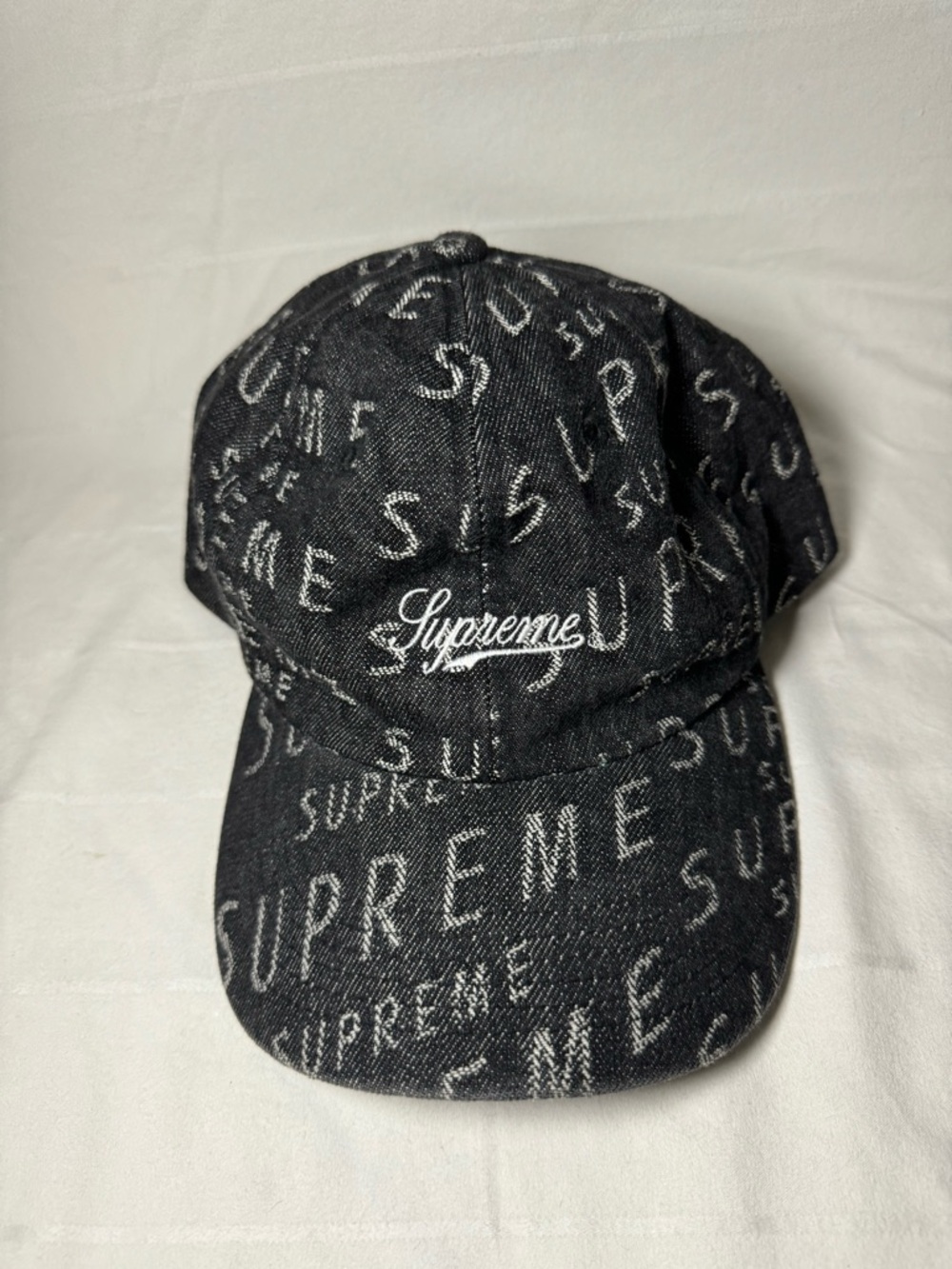Supreme Black Denim Cap with White Tag